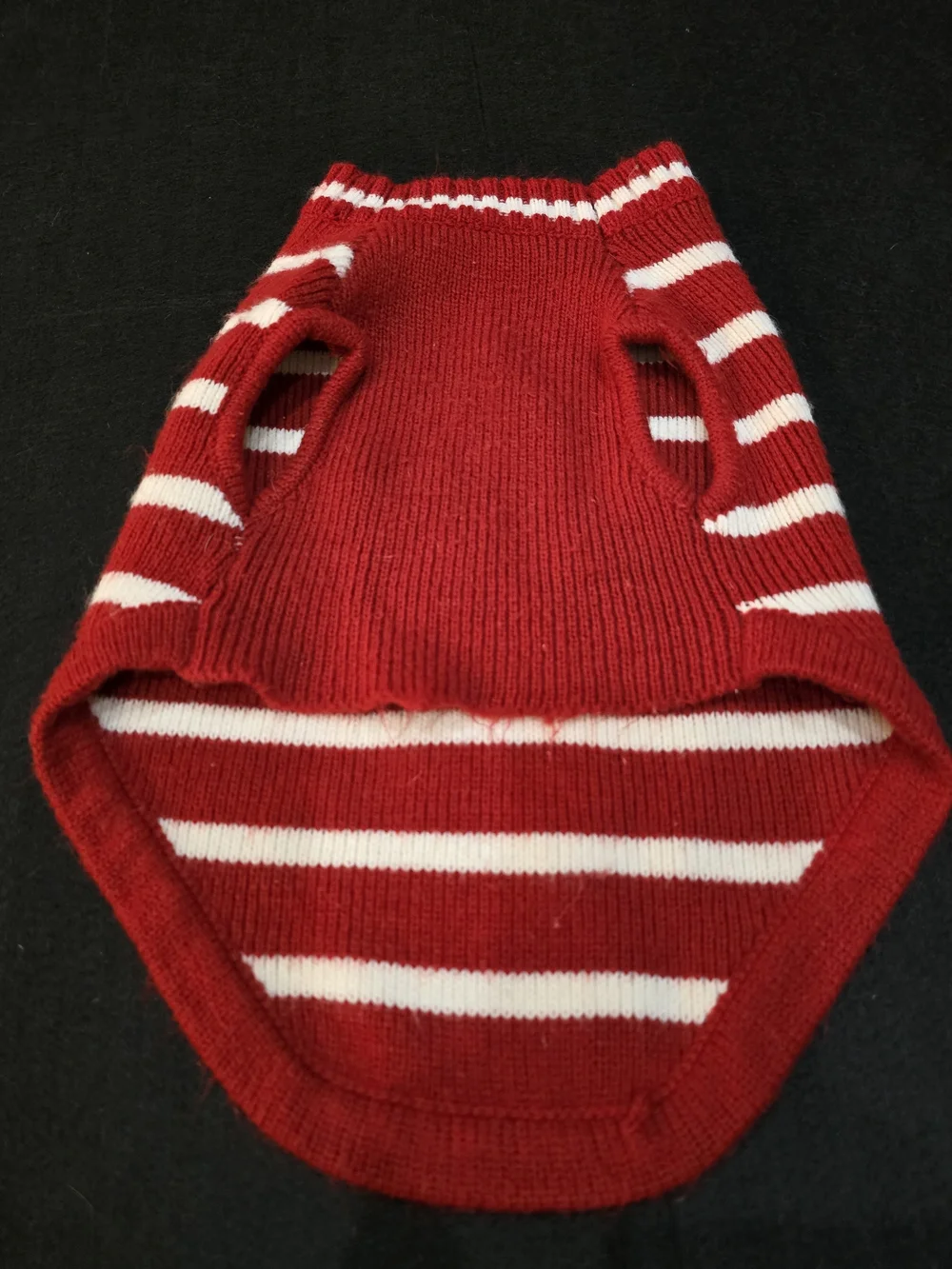 Red & White Striped Holiday Dog Sweater with Polar Bear Applique #688